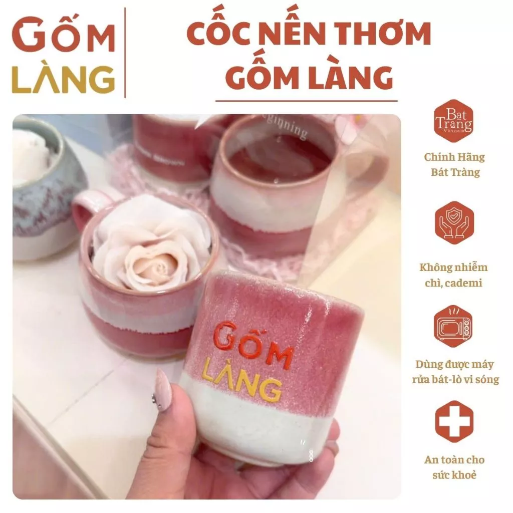 Cốc Nến Thơm Gốm Làng Hương Trà – Cốc Nến Hồng Phấn Decor Phòng Xinh, Thư Giãn Ngọt Ngào